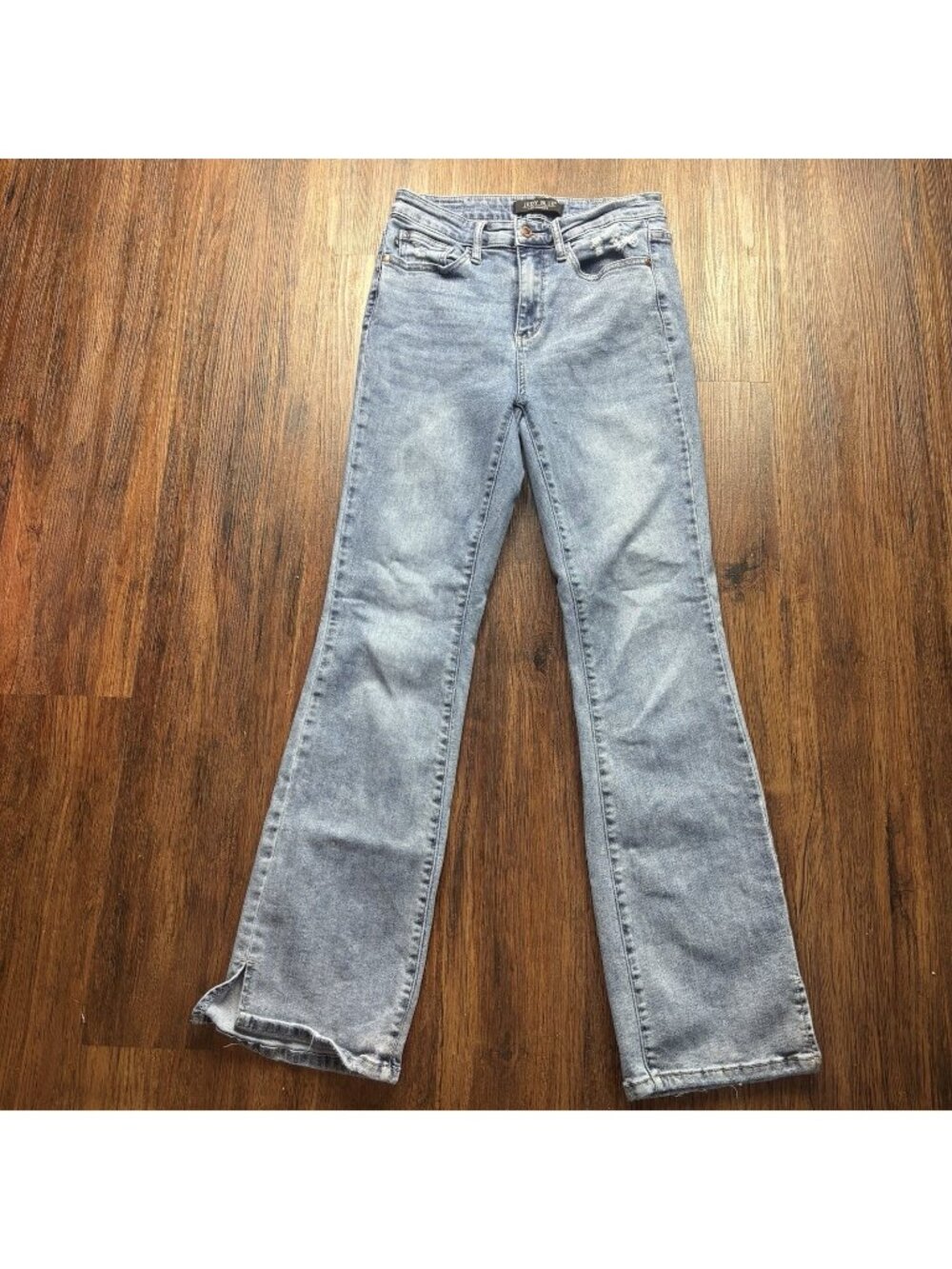 Judy Blue Slim Bootcut Jeans Distressed Light Wash Side Slit JB88289-L Size 7/28